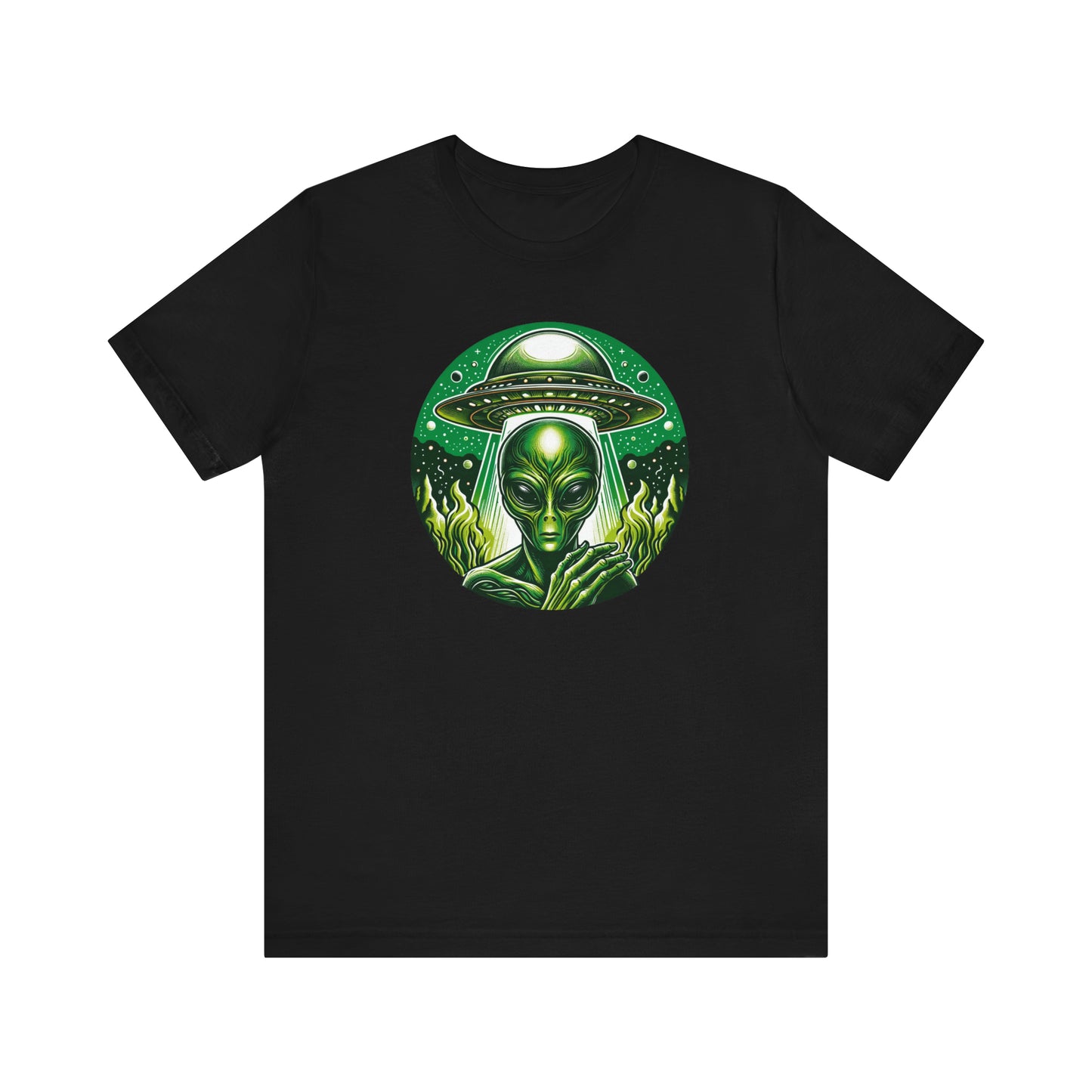 Green Alien Sci-Fi Gift Store Shirt Black Front