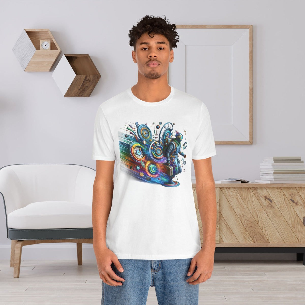 Colorful Time Traveler Sci-Fi Gift Store Shirt White