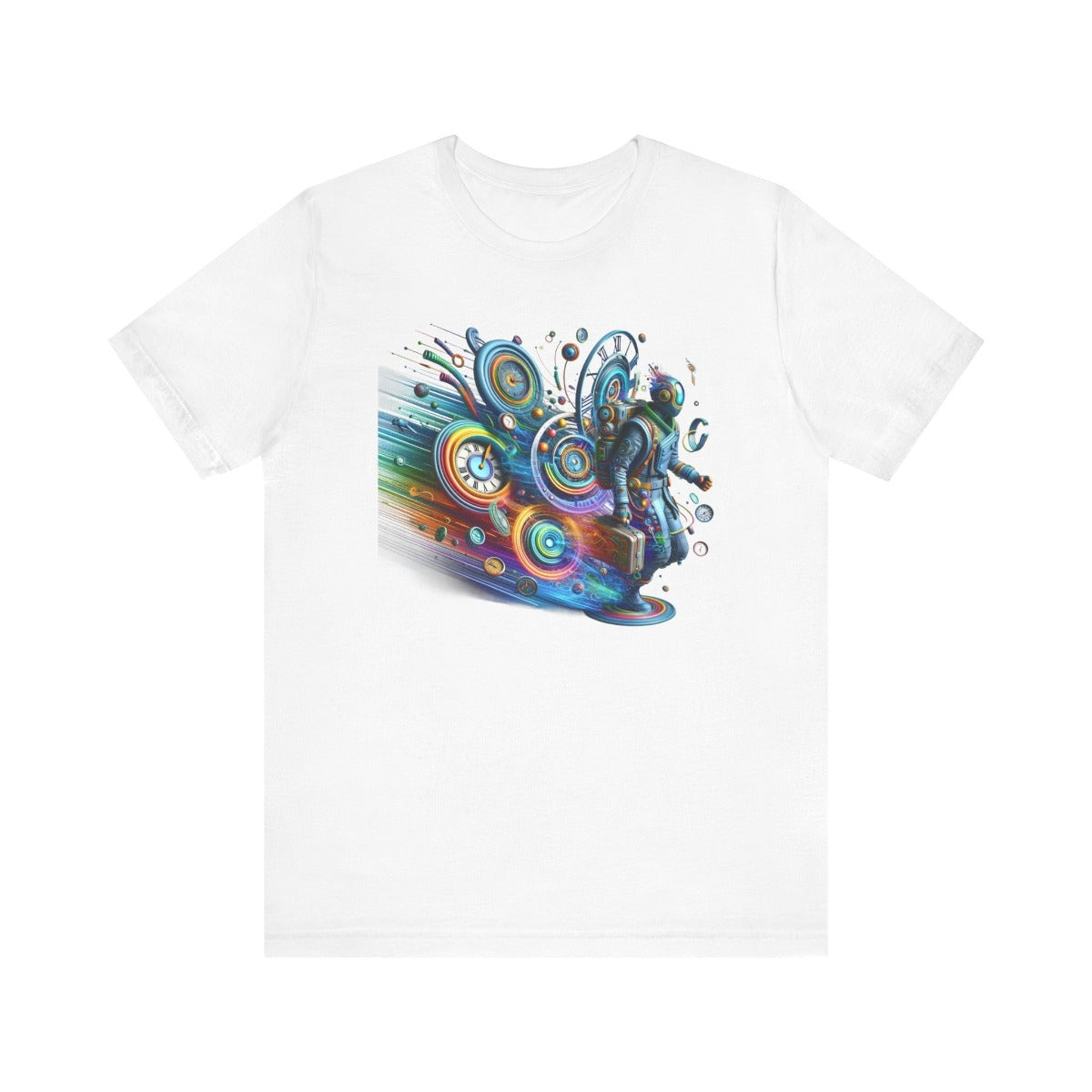 Colorful Time Traveler Sci-Fi Gift Store Shirt White Front